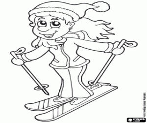 Woman skier coloring page