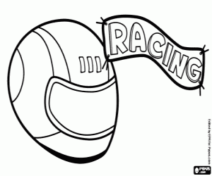 The word Racing and a helmet coloring page