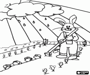 The work in fields at spring coloring page