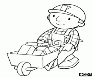A worker carries the bricks coloring page