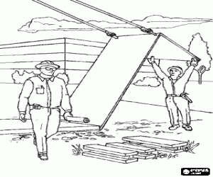 Worker and formwork with crane coloring page