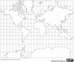 World map, Mercator projection coloring page