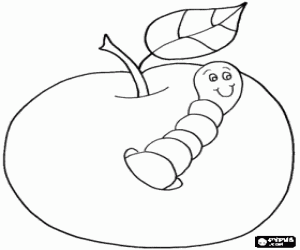 Worm getting out of an apple coloring page