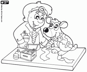 Wounded dog in the vet coloring page