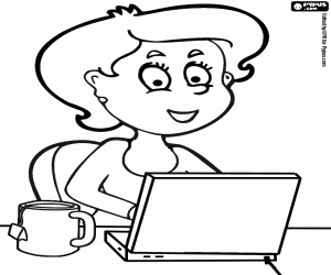 A writer and the laptop coloring page