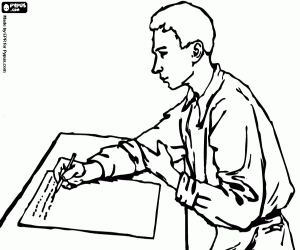 A writer with pencil and paper coloring page