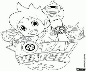 Yo-kai Watch, logo and characters coloring page