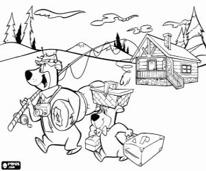 Yogi and Boo-Boo go camping coloring page
