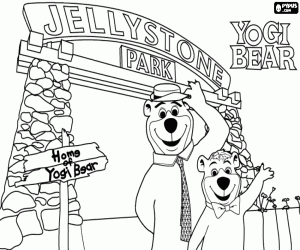 Yogi and Boo Boo at park entrance coloring page