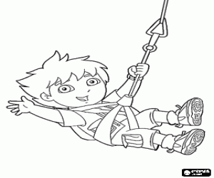 Young adventurer with climbing harness coloring page