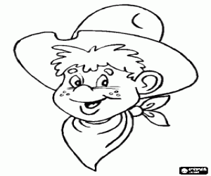 A young cowboy, his face coloring page