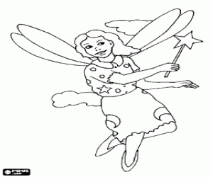 Young fairy flying in the clouds coloring page