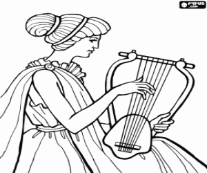 Young girl and lyre, ancient Greece coloring page