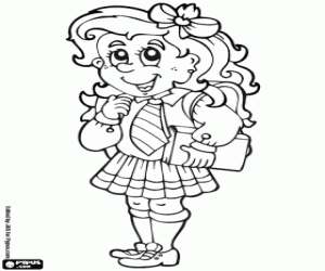 Young girl with the school uniform coloring page