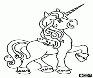 Young happy unicorn coloring page