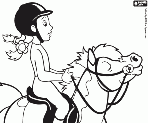A young horsewoman on the pony coloring page