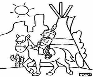 Young Indian on horseback coloring page