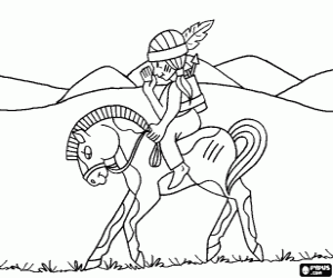 Young Indian warrior on horseback coloring page