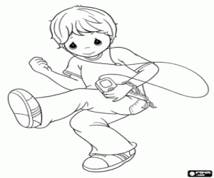 A young man dancing with headphones coloring page