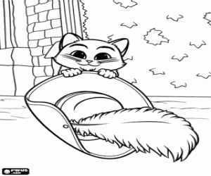 The young Puss in boots and hat coloring page