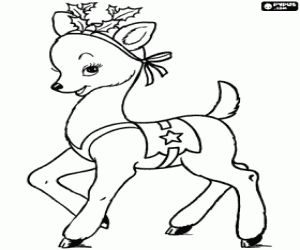 A young reindeer at Christmas coloring page