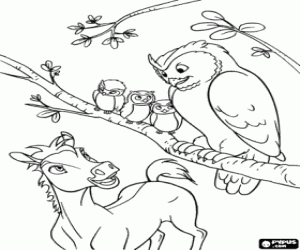 The young Spirit and the owls coloring page
