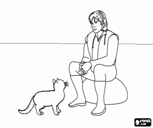 The younger brother receives the cat coloring page