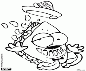 Yucko Taco, a taco in the trash coloring page