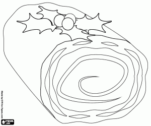 Yule log, traditional Christmas dessert coloring page