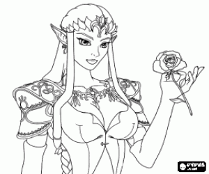 Zelda, the princess and the rose coloring page