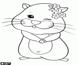 A Zhu Zhu Pets hamster with flowers coloring page