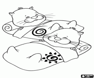 Zhu Zhu Pets are sleeping in beds coloring page