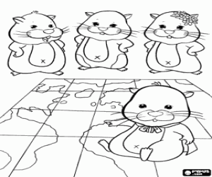 Zhu Zhu Pets over a world map coloring page