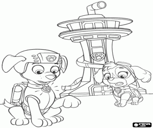 Zuma and Skye and the alarm signal coloring page