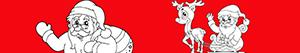 Santa Claus, reindeers and elves coloring pages